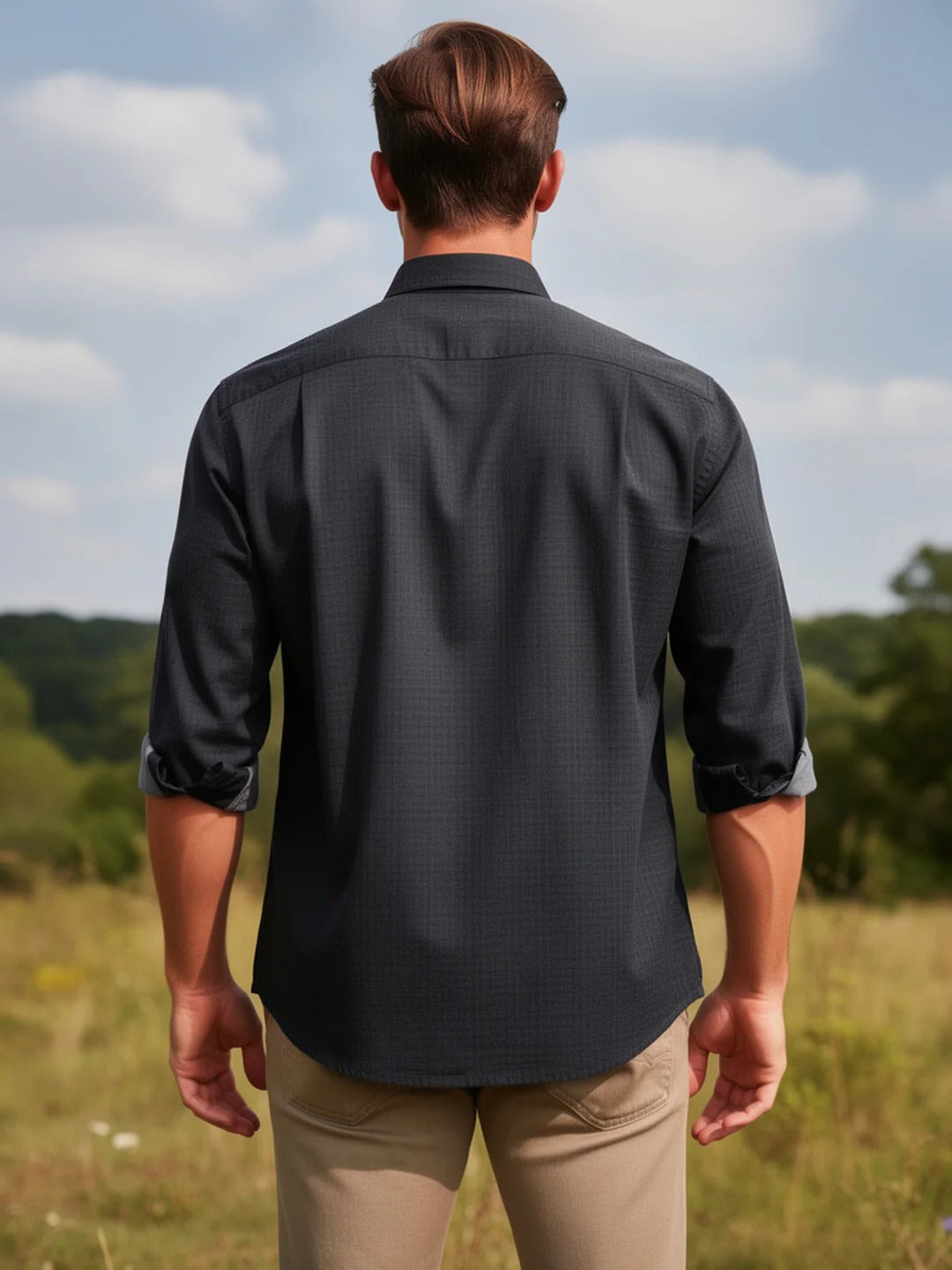 Stylovas Men's Charcoal Black Solid Casual Shirt | Premium Cotton Blend | Full Sleeve Regular Fit