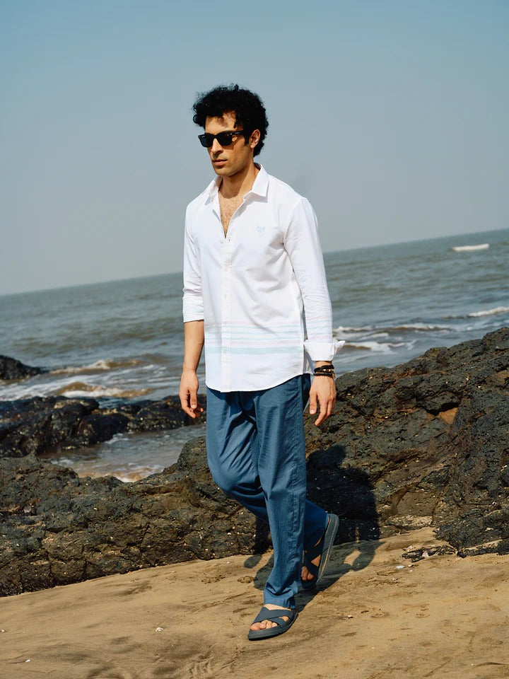 Stylovas Men's White Solid Casual Shirt | Premium Cotton Blend | Full Sleeve Regular Fit