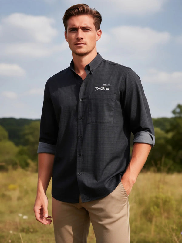 Stylovas Men's Charcoal Black Solid Casual Shirt | Premium Cotton Blend | Full Sleeve Regular Fit