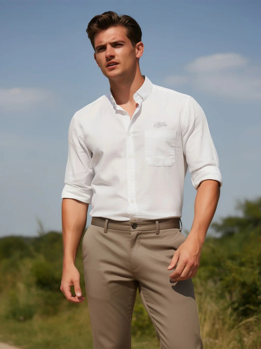 Stylovas Men's Classic White Solid Casual Shirt | Premium Cotton Blend | Full Sleeve Regular Fit