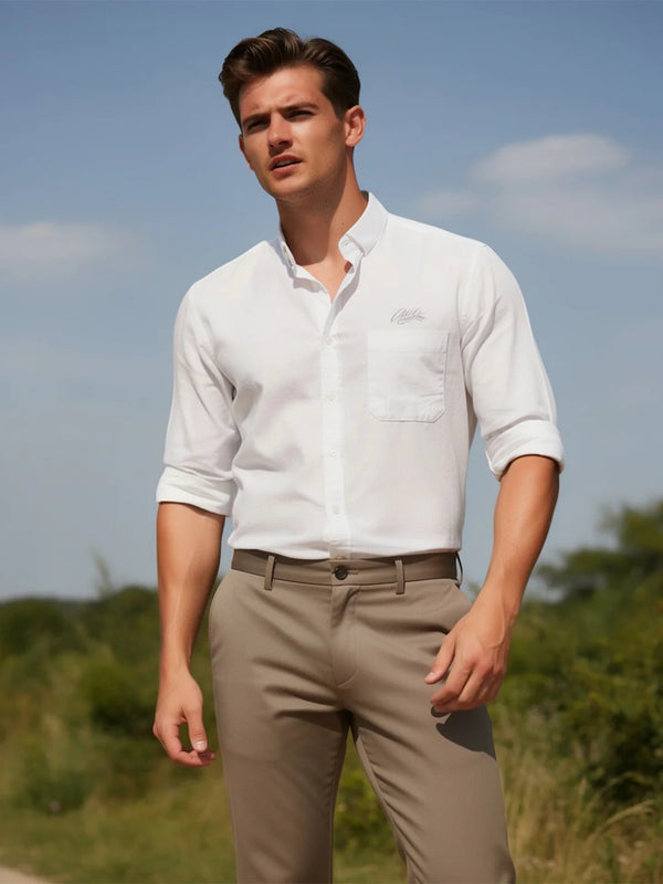 Stylovas Men's Classic White Solid Casual Shirt | Premium Cotton Blend | Full Sleeve Regular Fit