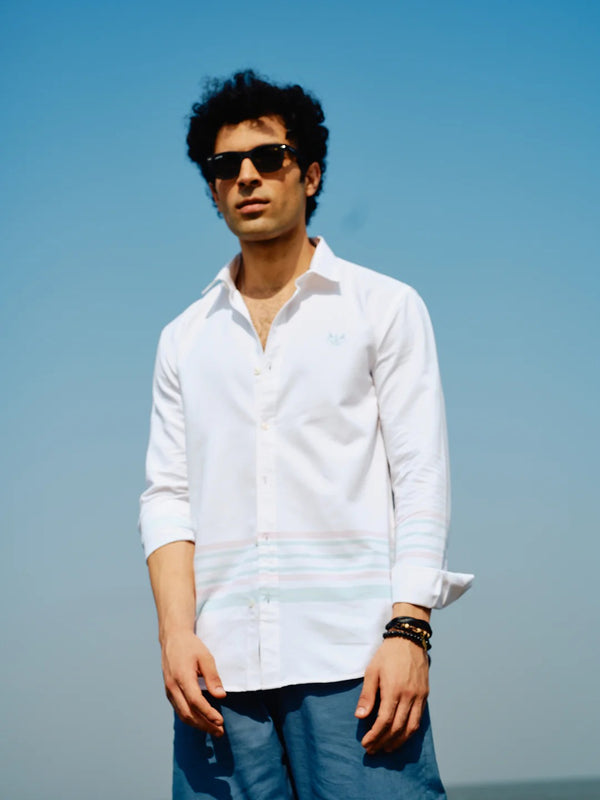 Stylovas Men's White Solid Casual Shirt | Premium Cotton Blend | Full Sleeve Regular Fit